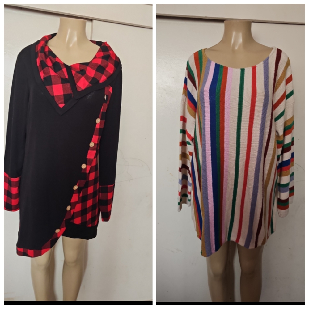 Black and Red Plaid Women's Tunic Top